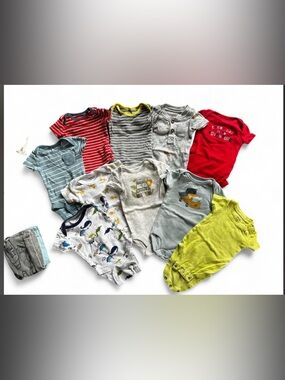 Baby Boys Mixed Bodysuit Lot - Stripes, Dino, Vehicle Prints - Multi Color
